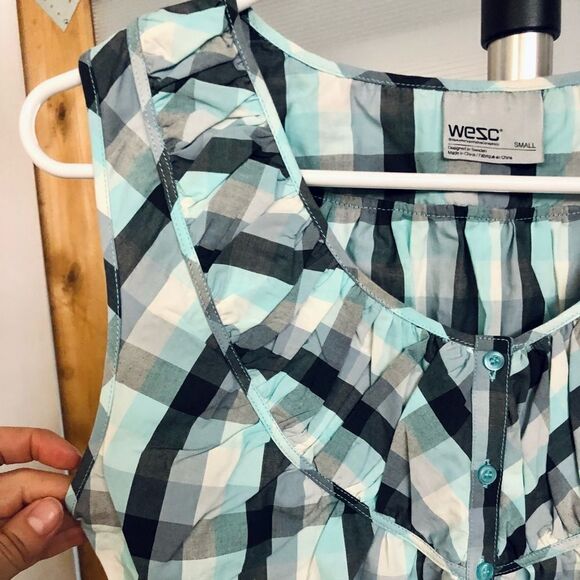 WESC/ Turquoise, Black, Grey, White Plaid Dress/ Sz S‎ - Picture 2 of 5